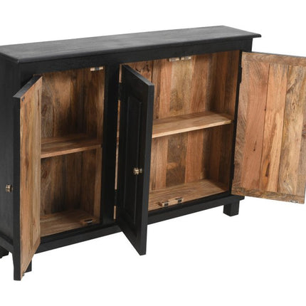 51" Black Distressed Solid Wood Sideboard with Three Doors HomeRoots
