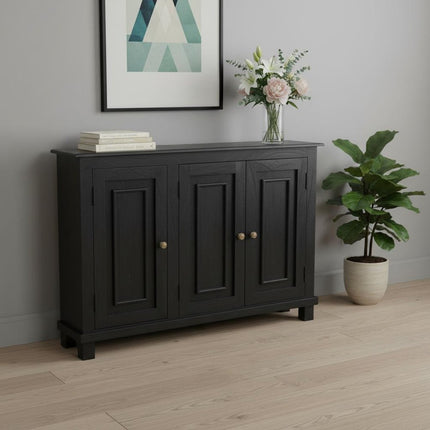 51" Black Distressed Solid Wood Sideboard with Three Doors HomeRoots