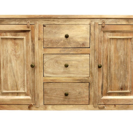 60" Natural Distressed Solid Wood Three Drawer Sideboard With Two Doors HomeRoots