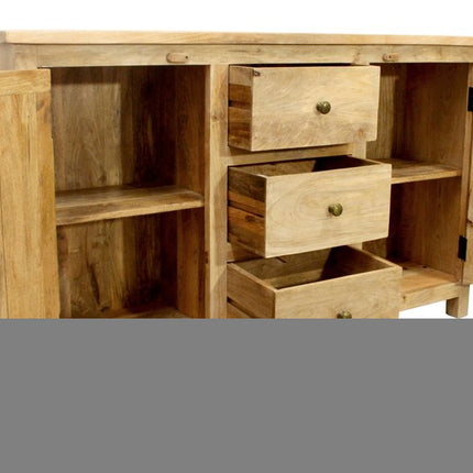 60" Natural Distressed Solid Wood Three Drawer Sideboard With Two Doors HomeRoots