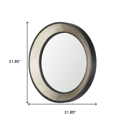 22" Champagne And Dark Brown Metal And Solid Wood Round Framed Accent Mirror HomeRoots