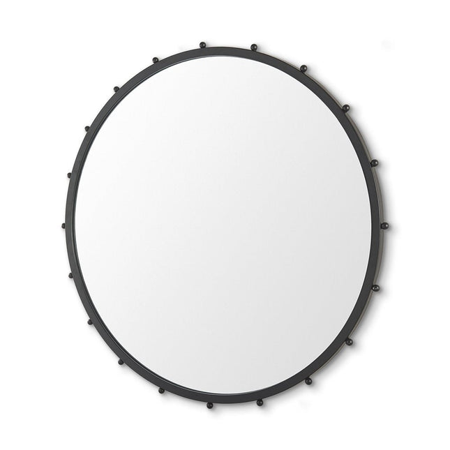 44" Black Metal Round Beaded Framed Accent Mirror HomeRoots
