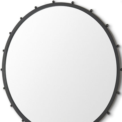 44" Black Metal Round Beaded Framed Accent Mirror HomeRoots