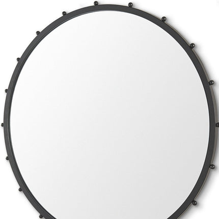 44" Black Metal Round Beaded Framed Accent Mirror