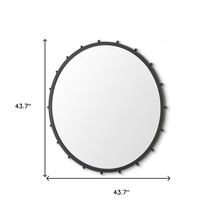 44" Black Metal Round Beaded Framed Accent Mirror HomeRoots