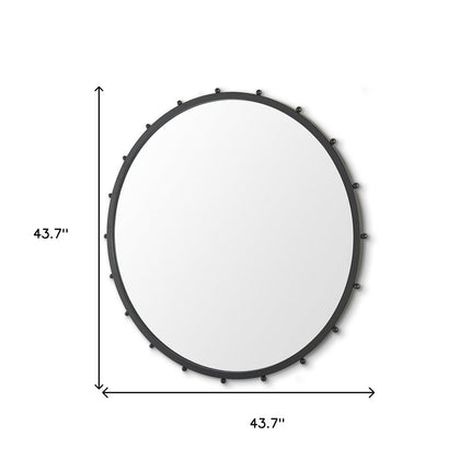 44" Black Metal Round Beaded Framed Accent Mirror