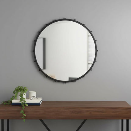 44" Black Metal Round Beaded Framed Accent Mirror HomeRoots