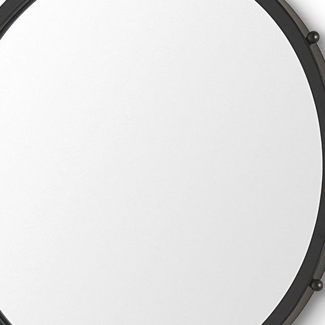 25" Black Metal Beaded Round Framed Accent Mirror