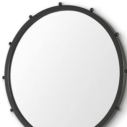 25" Black Metal Beaded Round Framed Accent Mirror