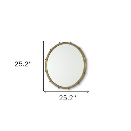 25" Gold Metal Beaded Round Framed Accent Mirror HomeRoots