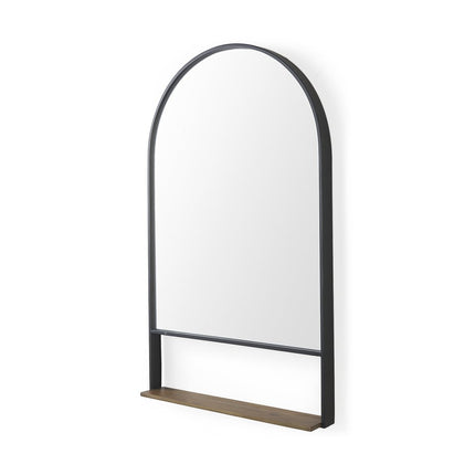 40" Black Metal Arch Framed Accent Mirror With Shelf HomeRoots