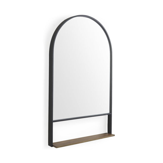 40" Black Metal Arch Framed Accent Mirror With Shelf