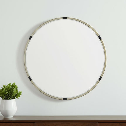 29" Gold And Black Metal Round Framed Accent Mirror