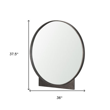 38" Gunmetal Metal Round And Rectangle Framed Accent Mirror