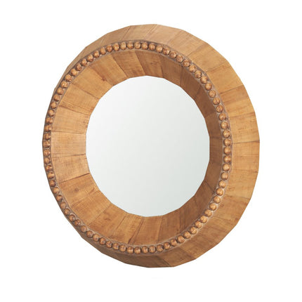 30" Brown Solid Wood Faceted And Beaded Round Framed Accent Mirror HomeRoots
