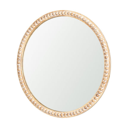 30" Natural Solid Wood Beaded Round Framed Accent Mirror HomeRoots
