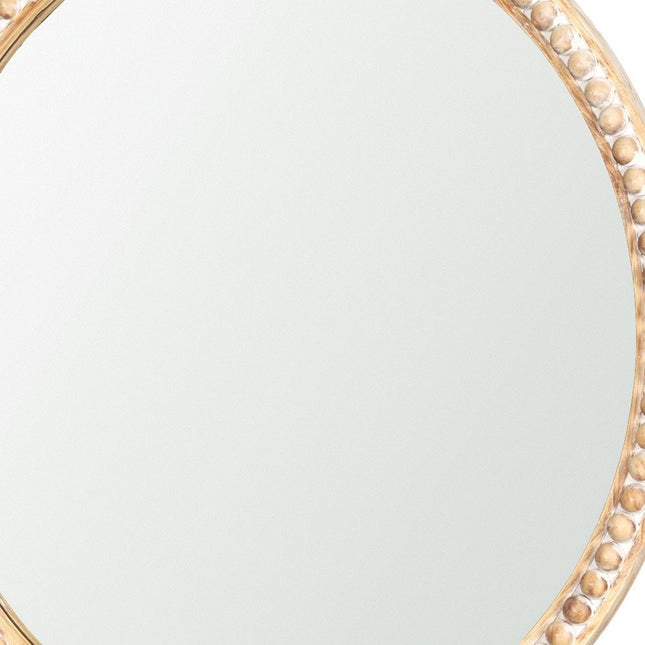 30" Natural Solid Wood Beaded Round Framed Accent Mirror HomeRoots