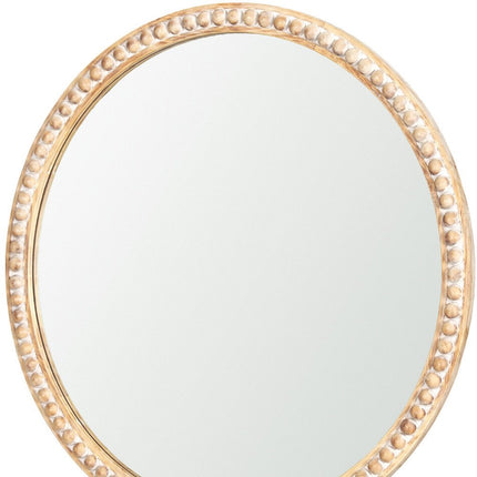 30" Natural Solid Wood Beaded Round Framed Accent Mirror HomeRoots