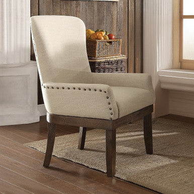 ACME 60743 Landon Arm Chair (1 Piece), Beige Linen & Salvage Brown ACME Furniture