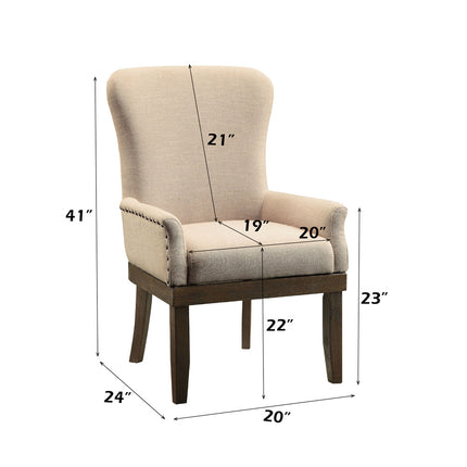 ACME 60743 Landon Arm Chair (1 Piece), Beige Linen & Salvage Brown