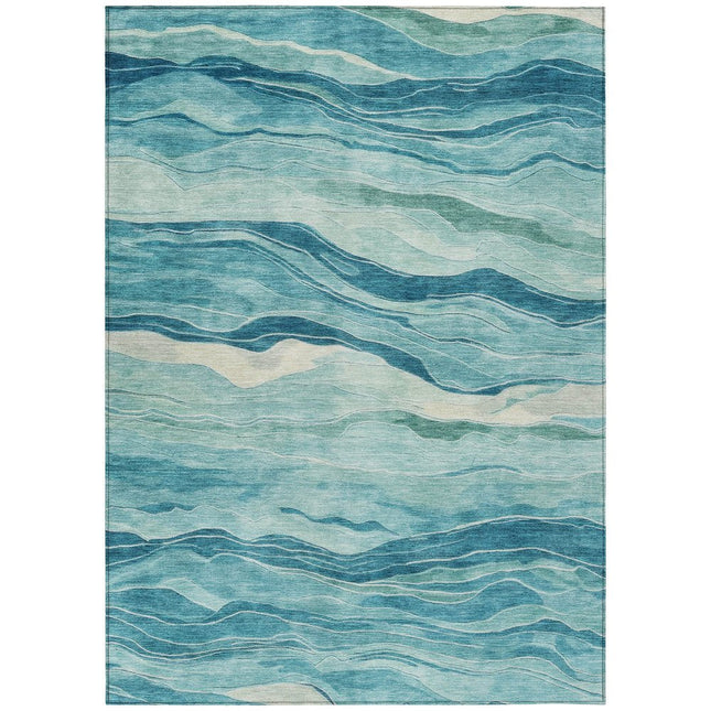 9' X 12' Turquoise Striped Washable Indoor Outdoor Area Rug HomeRoots