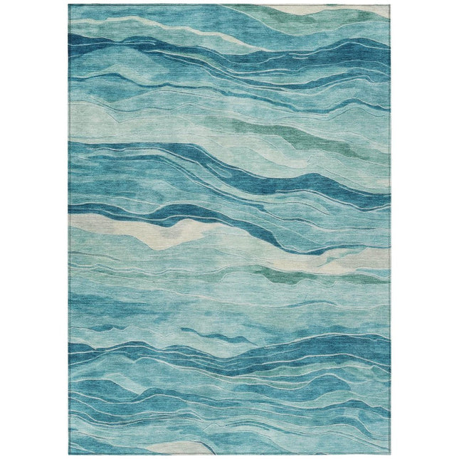 9' X 12' Turquoise Striped Washable Indoor Outdoor Area Rug HomeRoots