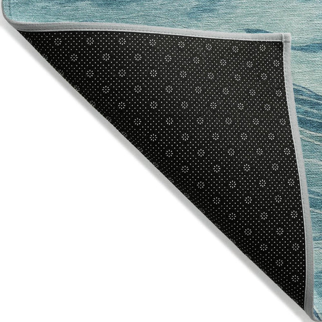 9' X 12' Turquoise Striped Washable Indoor Outdoor Area Rug HomeRoots