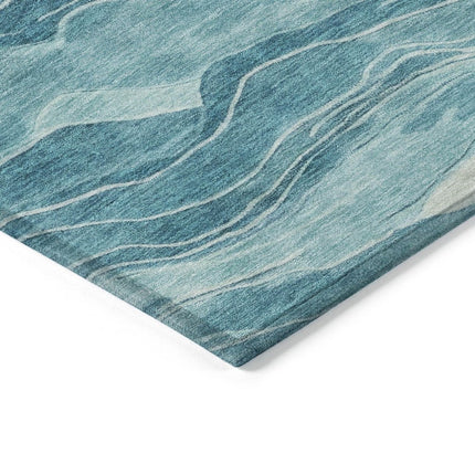 9' X 12' Turquoise Striped Washable Indoor Outdoor Area Rug