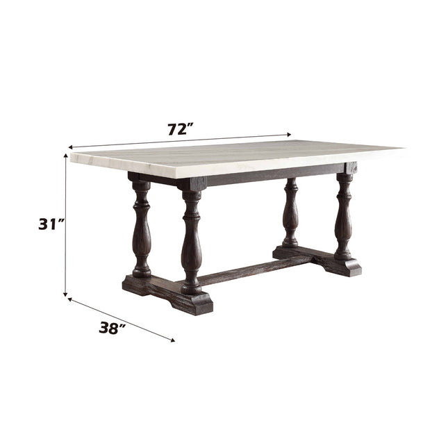 ACME 60820 Gerardo Dining Table, White Marble & Weathered Espresso