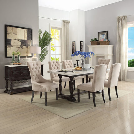 ACME 60822 Gerardo Side Chair (Set-2), Beige Linen & Weathered Espresso
