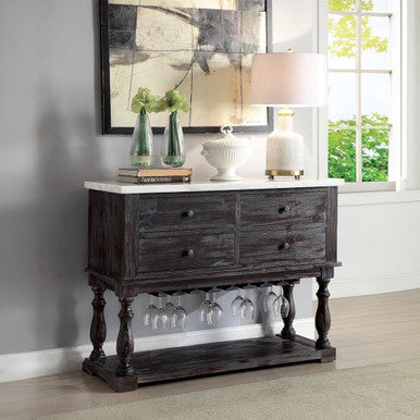 ACME 60824 Gerardo Server, White Marble & Weathered Espresso ACME Furniture