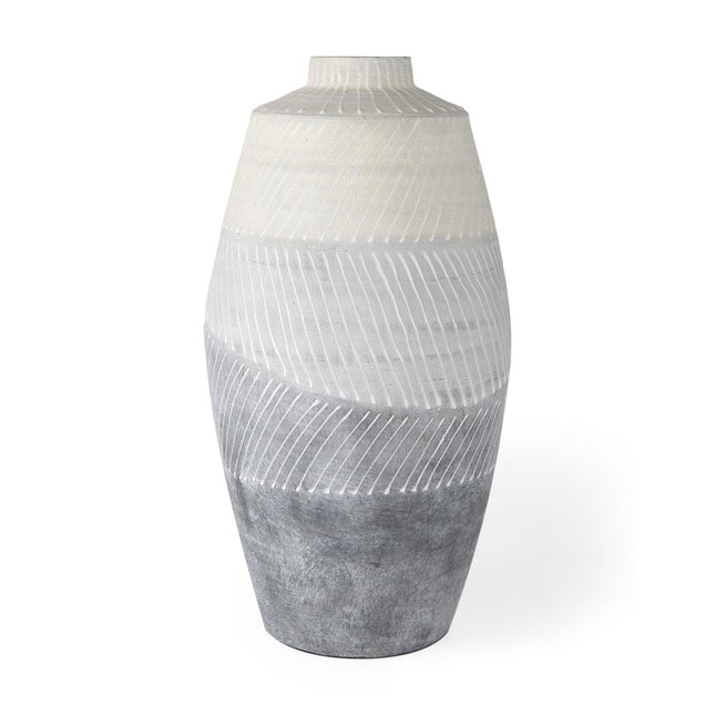 17" Cream And Gray Geometric Ceramic Table Vase HomeRoots