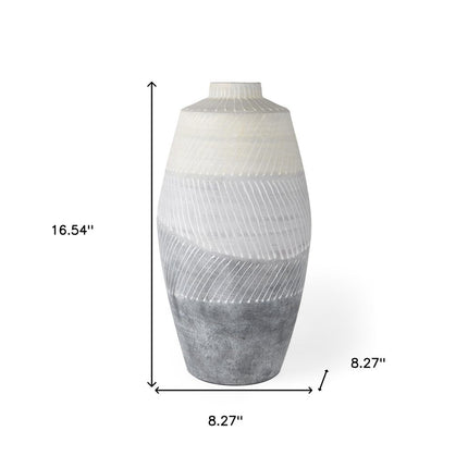 17" Cream And Gray Geometric Ceramic Table Vase HomeRoots