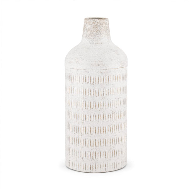14" Off White And Natural Geometric Metal Cylinder Table Vase HomeRoots