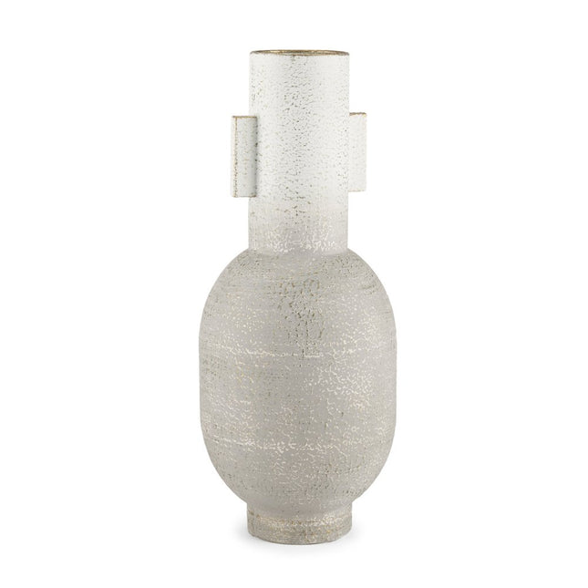 16" Off White And Gold Metal Table Vase