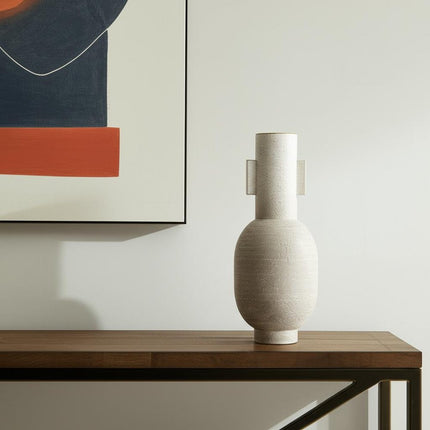 16" Off White And Gold Metal Table Vase