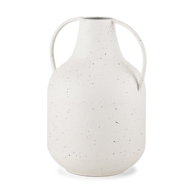 12" White Speckle Metal Amphora Table Vase HomeRoots