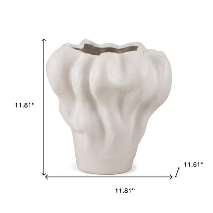 12" Cream Abstract Sculptural Ceramic Table Vase HomeRoots