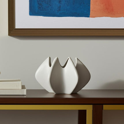 9" Cream Sculptural Ceramic Table Vase HomeRoots