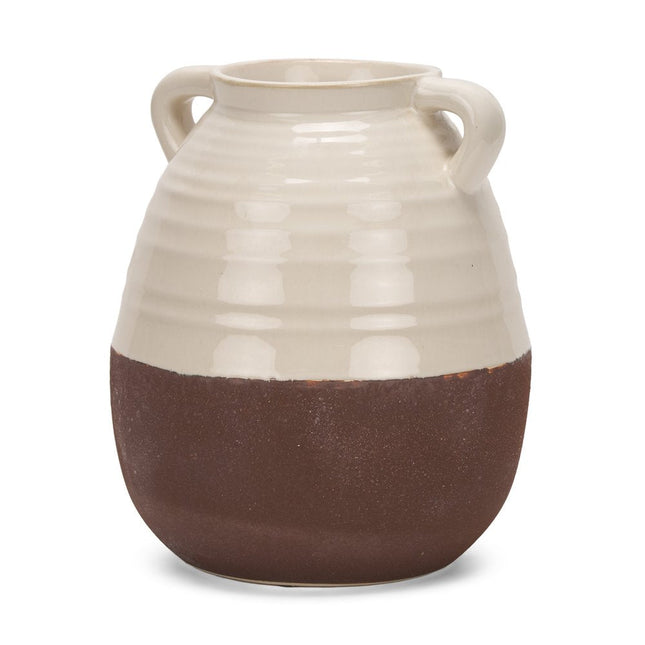 14" Brown And Cream Ceramic Amphora Table Vase HomeRoots