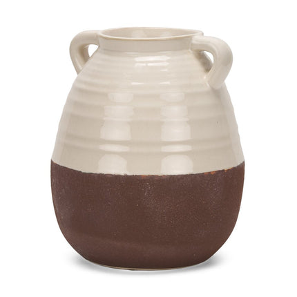 14" Brown And Cream Ceramic Amphora Table Vase HomeRoots