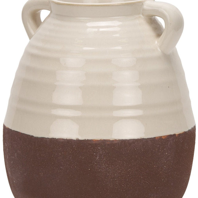 14" Brown And Cream Ceramic Amphora Table Vase HomeRoots