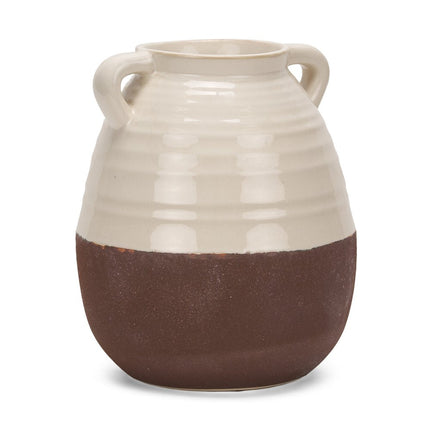14" Brown And Cream Ceramic Amphora Table Vase HomeRoots