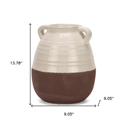 14" Brown And Cream Ceramic Amphora Table Vase HomeRoots