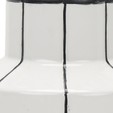 13" White And Black Striped Ceramic Cylinder Table Vase
