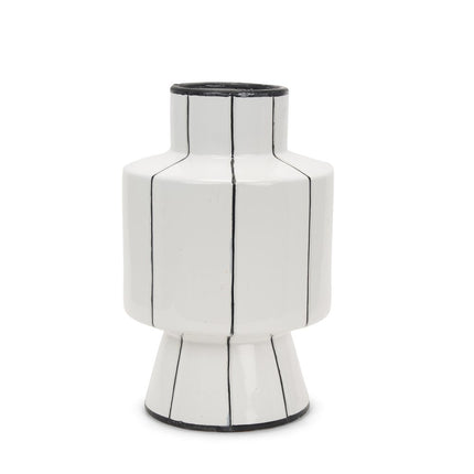 16" White And Black Striped Ceramic Cylinder Table Vase HomeRoots