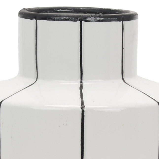 16" White And Black Striped Ceramic Cylinder Table Vase HomeRoots