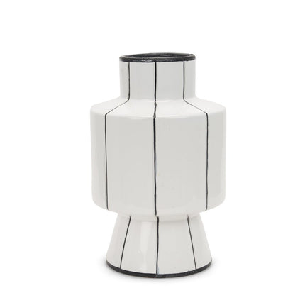 16" White And Black Striped Ceramic Cylinder Table Vase HomeRoots