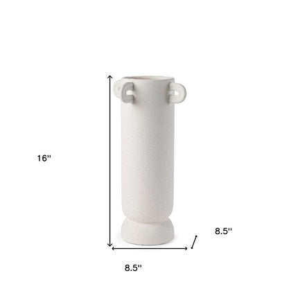 16" Off White Cylinder Ceramic Table Vase With Handles HomeRoots