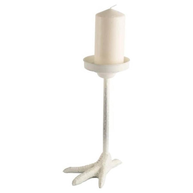 12" White Cast Iron Tabletop Pillar Candle Holder HomeRoots